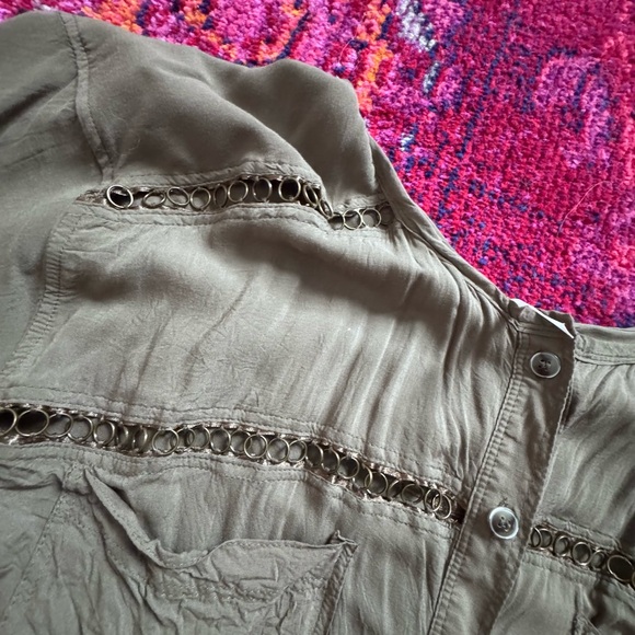 Free People Khaki Button-Down Shirt with Cutout Details - Picture 4 of 6